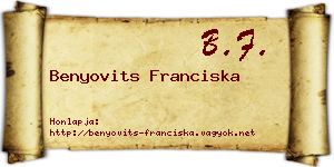 Benyovits Franciska névjegykártya